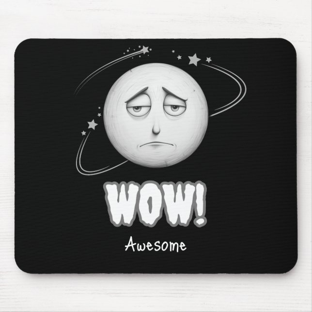 "Wow" Mondgesicht Schwarze Mauspad (Vorne)