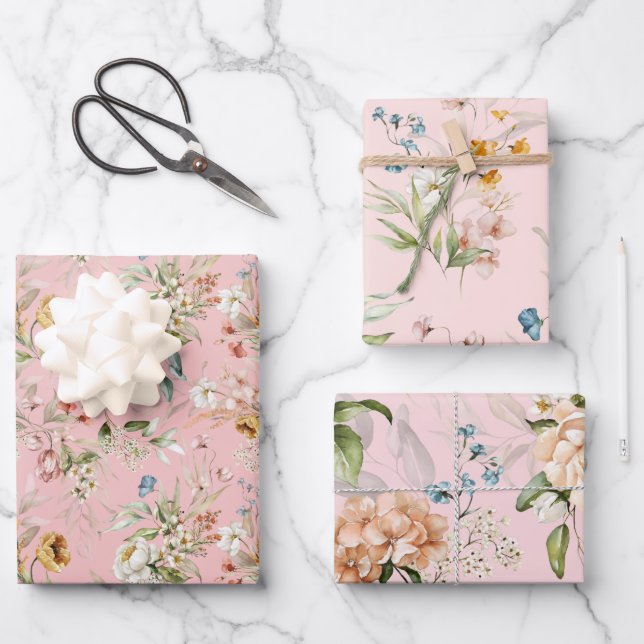 WP | Dutch Still Life Florals auf blassrosa Geschenkpapier Set (Vorderseite)