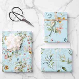 WP   Holländisch Still Life Florals auf Pale Blue Geschenkpapier Set