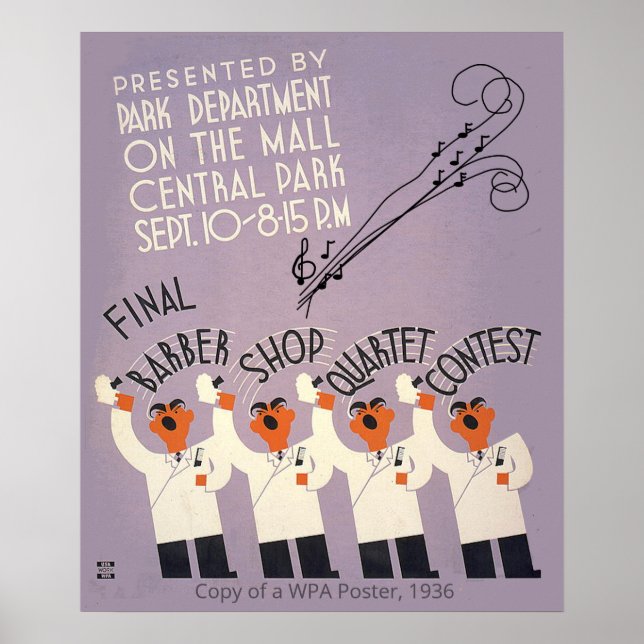 WPA Poster, Barber Shop Quartett, Lila Poster (Vorne)