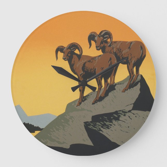 WPA Vintage Nationalpark-Tier-Reise Große Wanduhr (Vorderseite)