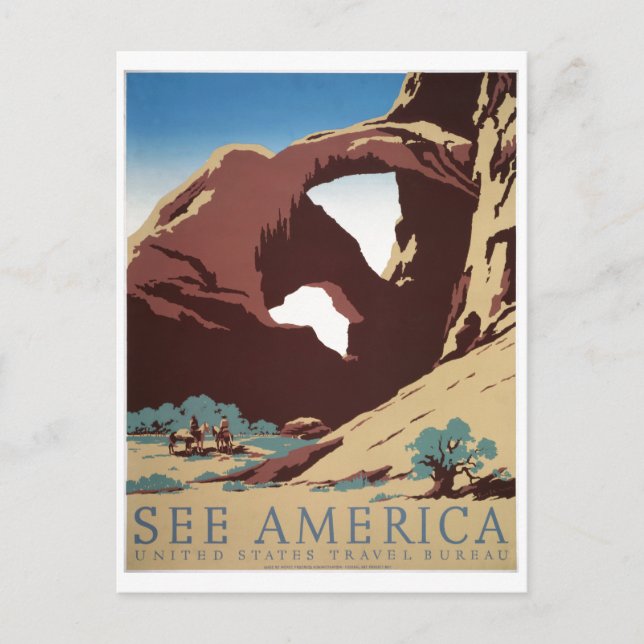 WPA Vintage Travel Poster Siehe America Arches Postkarte (Vorderseite)