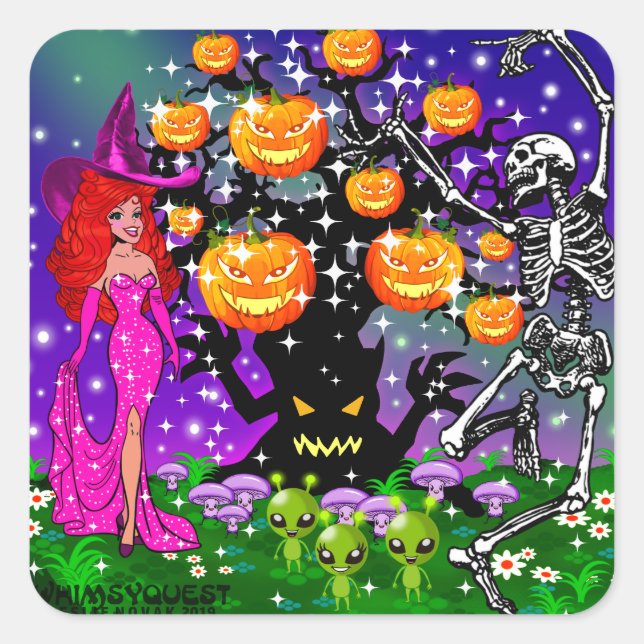 WQ STICKER: Halloween-Party die ganze Nacht Quadratischer Aufkleber (Vorderseite)
