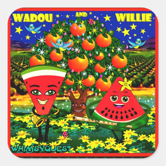WQ STICKERS LG: Watermelon Saxophone Flute Cartoon (Vorderseite)