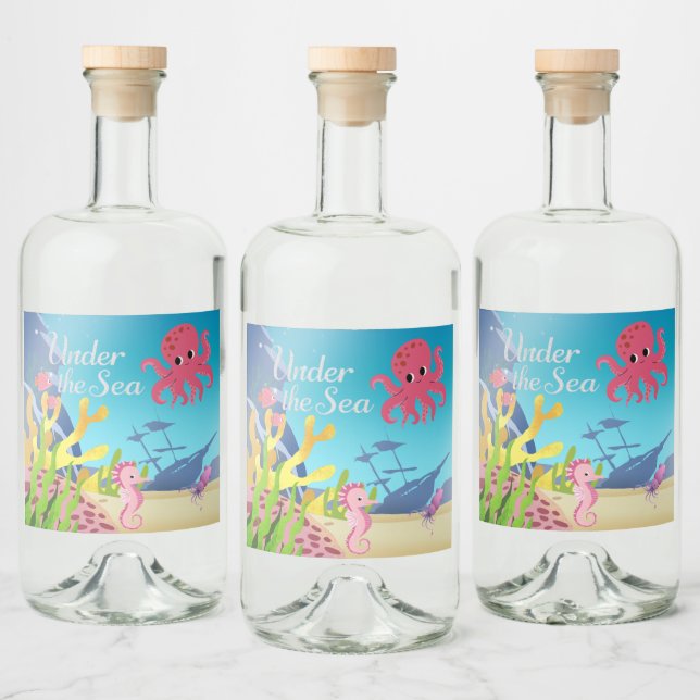 Wrack unter der Sea Baby Shower Alkoholflaschenetikett (Flaschen)