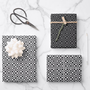 Wrackpapier aus Tribal Maze Grayscale Geschenkpapier Set