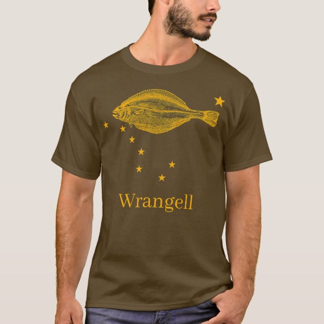 Wrangell Alaska Staatsflagge Haalibut Fischen T-Shirt (Vorderseite)