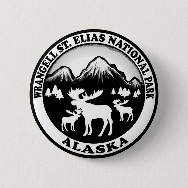 Wrangell St. Elias Nat Park Alaska Elche Kreis Button (Vorderseite)