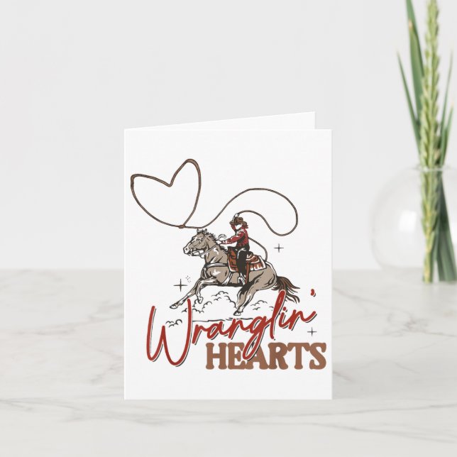 Wranglin Hearts Cowboy Western Valentines Karte (Vorderseite)