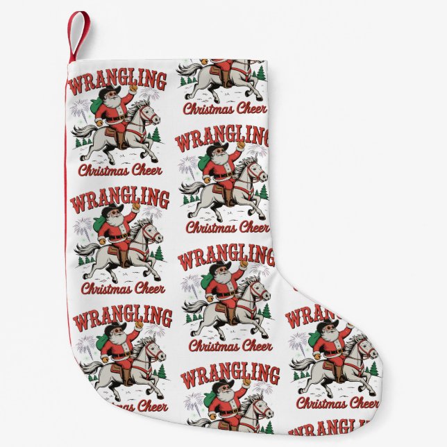 Wrangling Weihnachtsjubiläum Cowboy Santa Country Kleiner Weihnachtsstrumpf (Vorderseite)