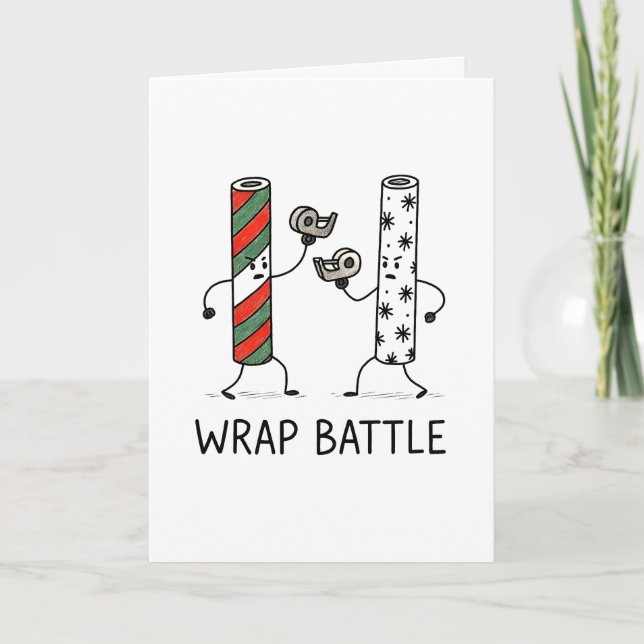 Wrap Battle - Funny Christmas Card Feiertagskarte (Vorderseite)