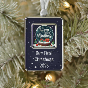 Wrap It Up Es Ist Weihnachten Schneekugel Design Rahmen-Ornament Silber