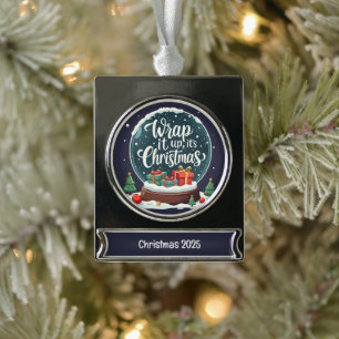 Wrap It Up It's Christmas Snow Globe Design Banner-Ornament Silber