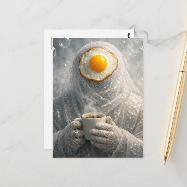 Wrapped in Bubble Surreal Breakfast Fried Egg  Postkarte (Vorderseite/Rückseite Beispiel)