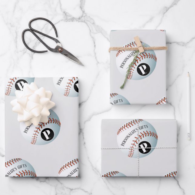Wrapper für Baseball-benutzerdefinierte Monogramm- Geschenkpapier Set (Vorderseite)
