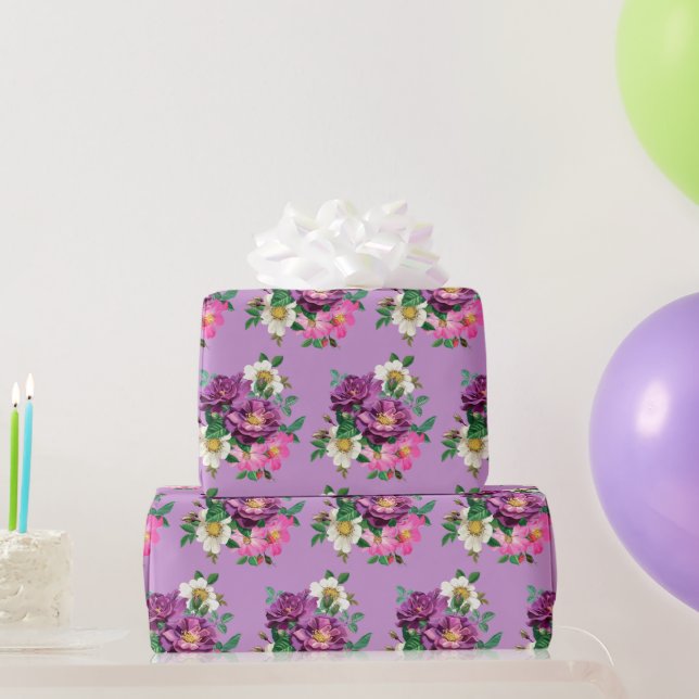 Wrapper für lila und rosa Blume Geschenkpapier (Partygeschenke)