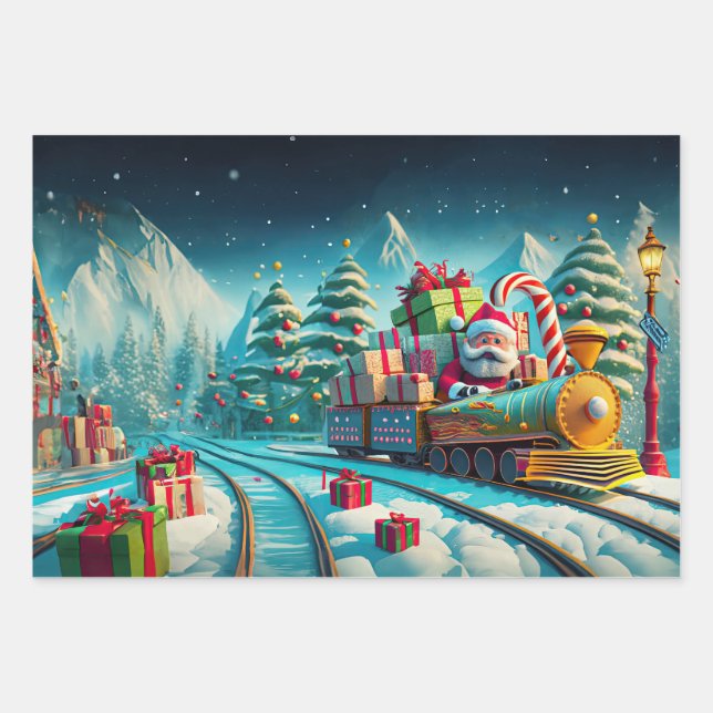 Wrapper Paper Santa North Pole Express Weihnachten Geschenkpapier Set (Vorderseite)