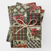 Wrapper Paper Sheet Christmas Kariert Patchwork Re