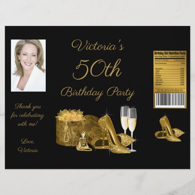 Wrappers Black Gold Birthday Party Chip Bag Wrappe Flyer (Vorne)
