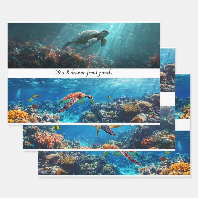 Wrapping Decoupage 3 Coastal Sea Turtles Paper  Geschenkpapier Set (Set)