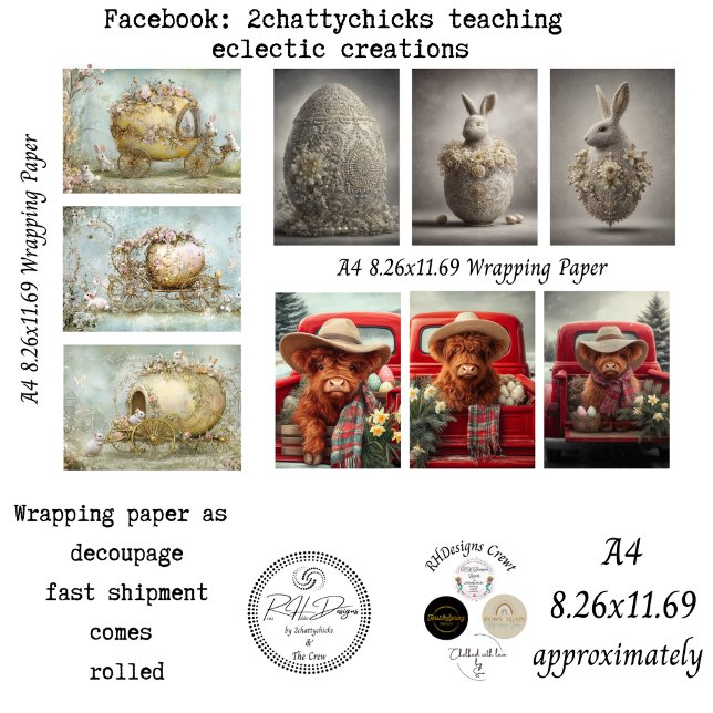 Wrapping Paper 9 A4 Designs Easter Bunny Highland  Geschenkpapier Set (Von Creator hochgeladen)