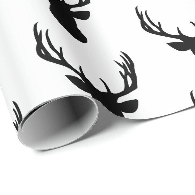 Wrapping Paper - Black & White Stag Hirsch Head Geschenkpapier (Rolleneckpunkt)
