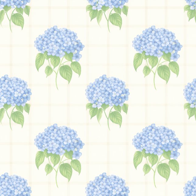 Wrapping Paper | Blue Hydrangea | Luxe Ivory Plaid Geschenkpapier (Blue Hydrangea Luxe Ivory Plaid Wrapping Paper — elegant floral gift wrap by Waikanae Paper Artist N)