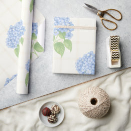 Wrapping Paper | Blue Hydrangea | Luxe Ivory Plaid Geschenkpapier