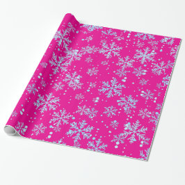 Wrapping Paper, Bright Fuchsia Snowflakes Geschenkpapier