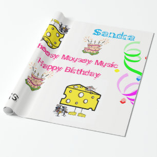 Wrapping Paper Cheesy Mouse Music Happy Birthday Geschenkpapier