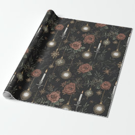 Wrapping Paper – Crimson Roses, Gold Ornaments  Geschenkpapier