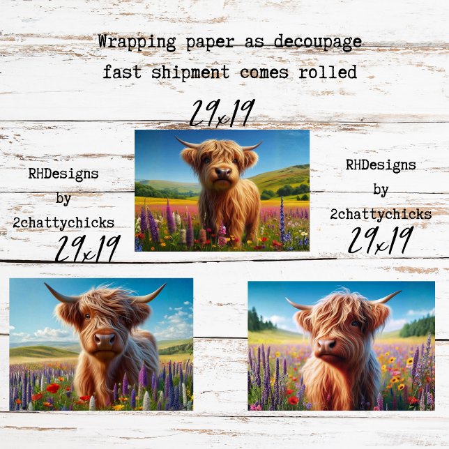 Wrapping Paper Decoupage 3 Highland Cow Designs  Geschenkpapier Set (Von Creator hochgeladen)