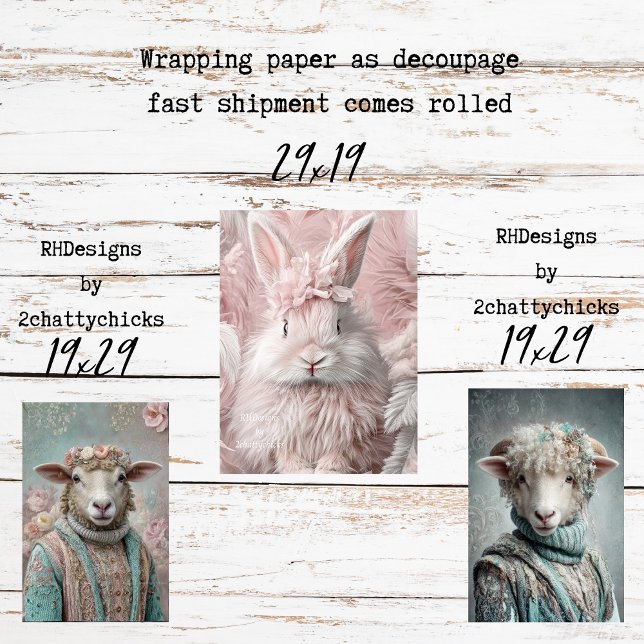Wrapping Paper Decoupage Spring Lamb Pink Rabbit  Geschenkpapier Set (Von Creator hochgeladen)