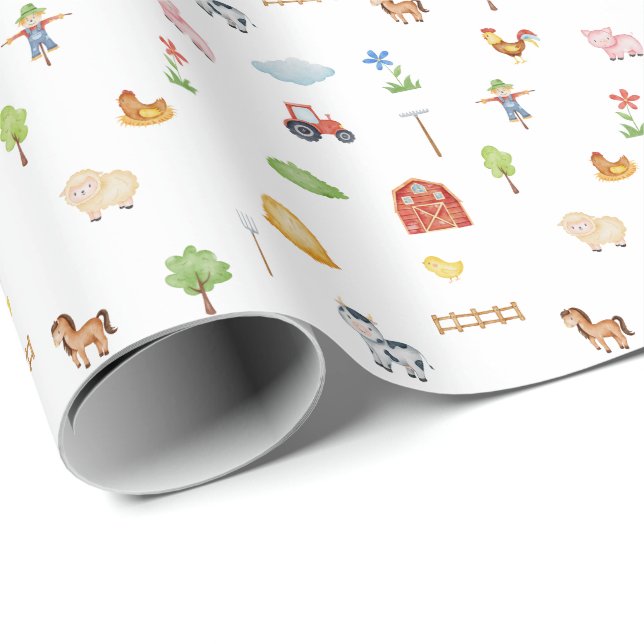 Wrapping Paper - Farm Life Animals & Elements. Geschenkpapier (Rolleneckpunkt)