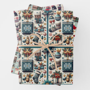 Wrapping Paper Flat Sheet Set 3 für Weihnachten Geschenkpapier Set