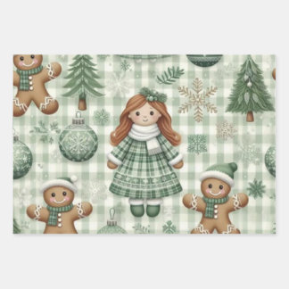 Wrapping Paper Flat Sheet Set of 3 Geschenkpapier Set