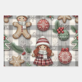 Wrapping Paper Flat Sheet Set of 3 Geschenkpapier Set