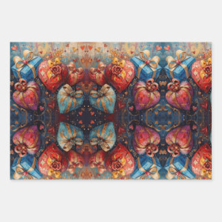 Wrapping Paper Flat Sheet Set of 3 Geschenkpapier Set