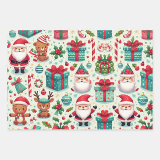 Wrapping Paper Flat Sheet Set von 3-Weihnachten Geschenkpapier Set