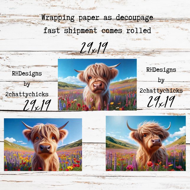 Wrapping Paper for Decoupage 3 Highland Cows  Geschenkpapier Set (Von Creator hochgeladen)