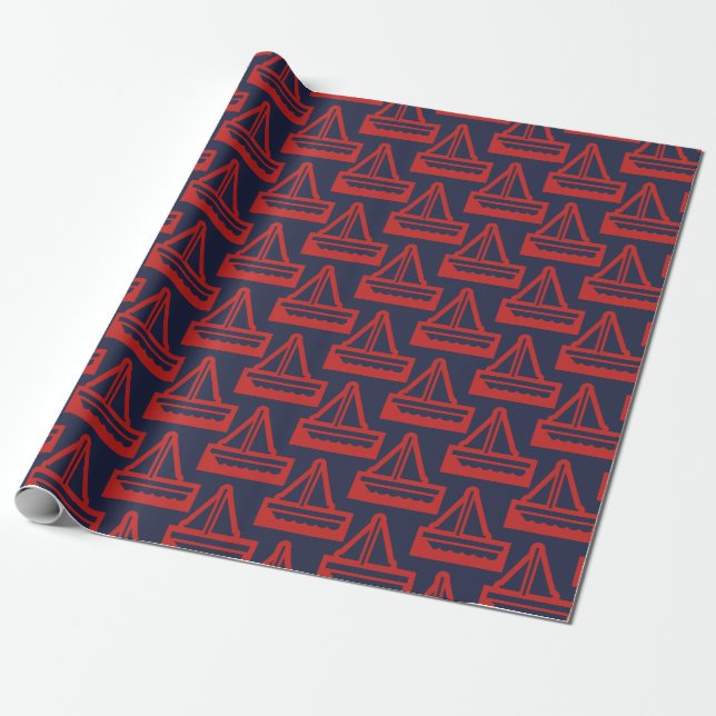 Wrapping Paper für Marine und Red Sailboat Geschenkpapier (Ungerollt)