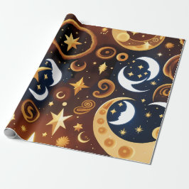 Wrapping Paper -Golden Ochre Celestial Moon Patten Geschenkpapier