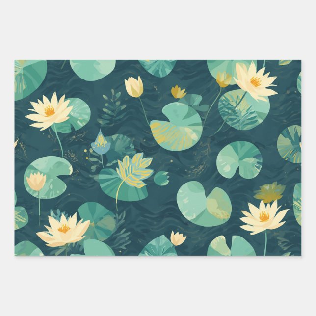 Wrapping Paper GreenLilyPad Set of 3 Flatwrap Geschenkpapier Set (Vorderseite)