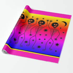 Wrapping Paper HALLOWEEN RAINBOW DANCING SKELETONS Geschenkpapier