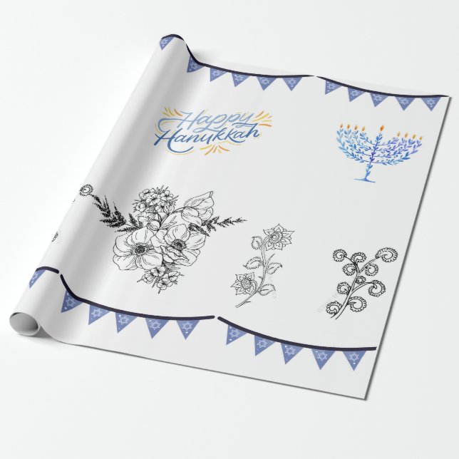 Wrapping Paper Hanukkah moderne minimalistisch Geschenkpapier (Ungerollt)