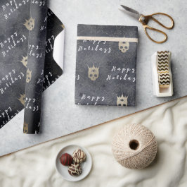 Wrapping Paper Happy Holidays Black Skulls Geschenkpapier