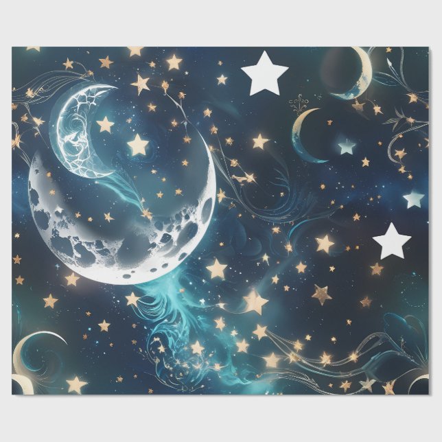 Wrapping Paper – Icy Blue Moon Phases Geschenkpapier (Flach)