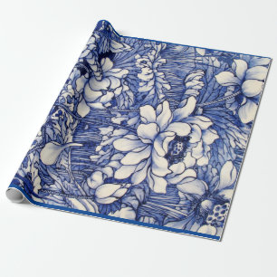 Wrapping Paper JAPANESE FLORAL PRINT IN BLAUE Geschenkpapier