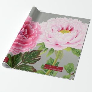 Wrapping Paper JAPANESE FLORAL PRINT PINK PEONIES Geschenkpapier