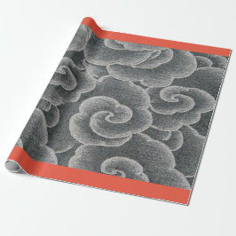 Wrapping Paper JAPANESE GRAY CLOUUES with ORANGE Geschenkpapier